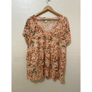 Emaline Womans Floral Layered Top Size 1X Bloomcore Travel Vacay Boho Office 90s